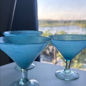 Hand blown blue calypso martini glass